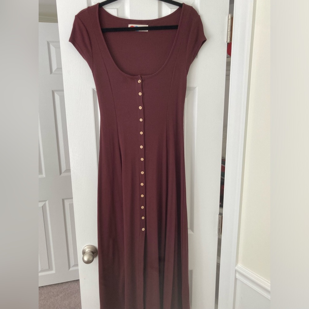 Free People Button-Down Maxi Dress in Rich Brown